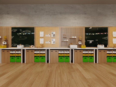  手工教室工具墙及工具桌3d模型 