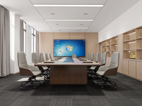 现代会议室  会议室  会议室桌椅su模型