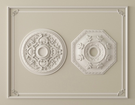 法式石膏线条 雕花 灯盘su模型