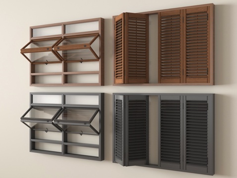 新中式折叠窗 百叶折叠窗su模型