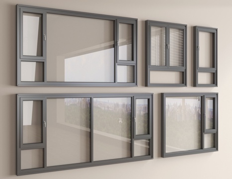  现代窗组合 平开窗 落地窗 阳台窗3d模型 