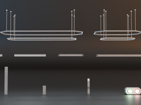 科幻灯 赛博朋克灯 吊灯 壁灯 警示灯su模型