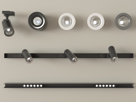 现代筒灯射灯 明装筒灯射灯 轨道式射灯 线性射灯su模型