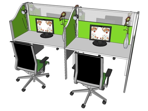 办公工位 办公班台 办公家具 工位 办公室su模型