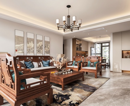  中式客餐厅 酒柜 电视墙3d模型 