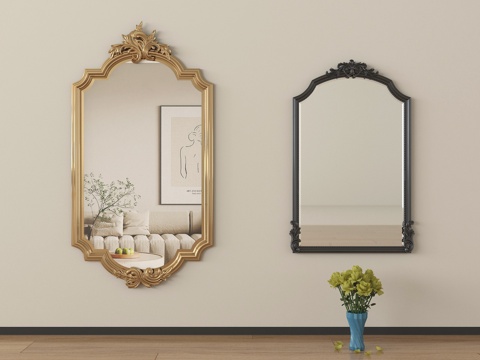 法式镜子 化妆镜 浴室镜 异形镜子 装饰镜su模型