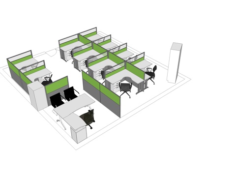 办公工位 办公班台 办公家具 工位 转角办工位su模型