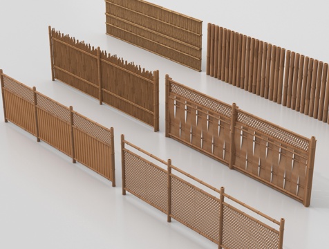 中式庭院木栅栏 木围栏 木栅栏 竹篱笆 护栏su模型