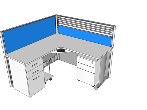 办公工位 办公班台 办公家具 工位 转角工位 文件柜su模型