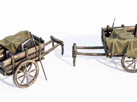 老旧木车 木推车su模型