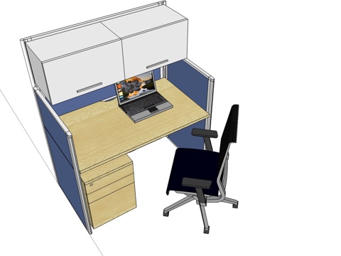 办公工位 办公班台 办公家具 工位 办公室 文件柜su模型