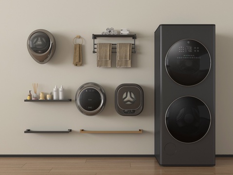 现代洗衣机 洗烘一体机 壁挂洗衣机 卫浴小件su模型