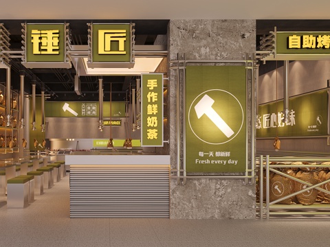  工业风烤肉店3d模型 