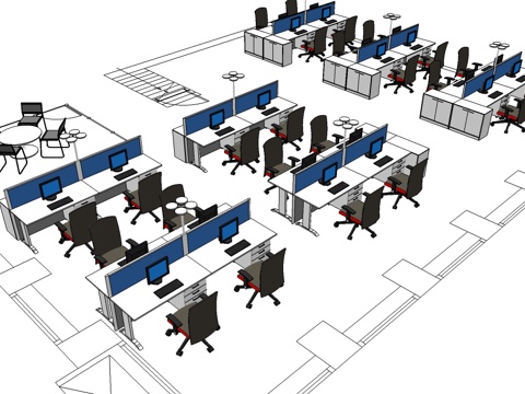 办公工位 办公班台 办公家具 工位su模型