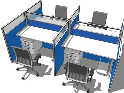 办公工位 办公班台 办公家具 工位 办公室 文件柜su模型