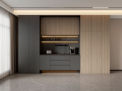 现代意式餐厅备餐台餐边柜su模型