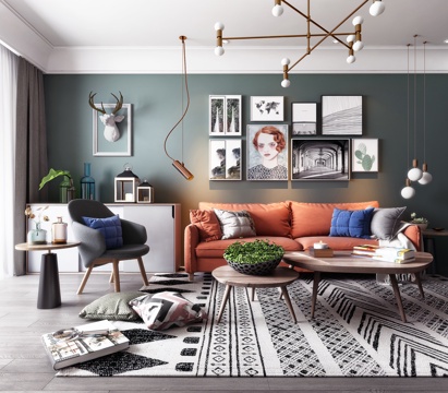  北欧简约会客厅3d模型 