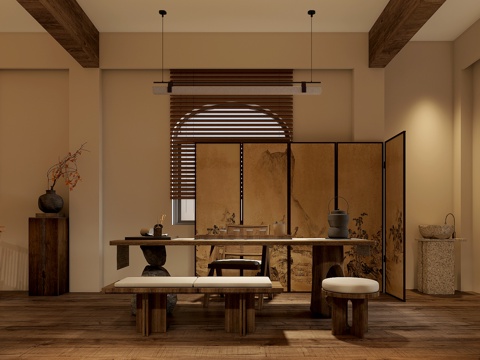 新中式茶馆茶室su模型