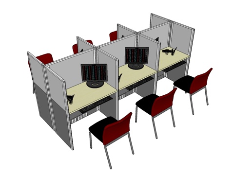 办公工位 办公班台 办公家具 工位 办公室su模型