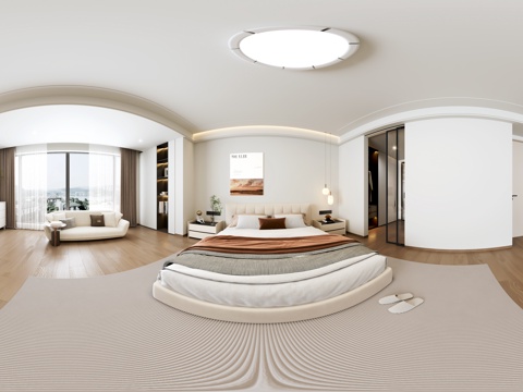  现代简约主卧室  现代卧室全景  衣帽间  卧室双人沙发 