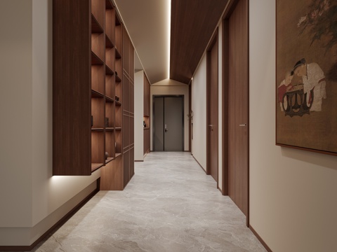  新中式入户玄关 走廊过道 玄关柜  新中式陶瓷摆件3d模型 