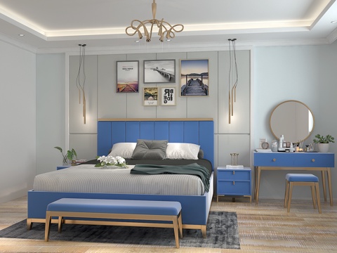  后现代双人床 背景双人床 现代床具 后现代双人床 卧室床3d模型 