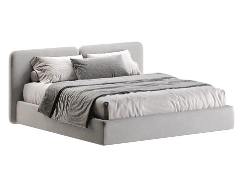  现代简约双人床 双人床 简约床 卧室床 抱枕  床垫3d模型 