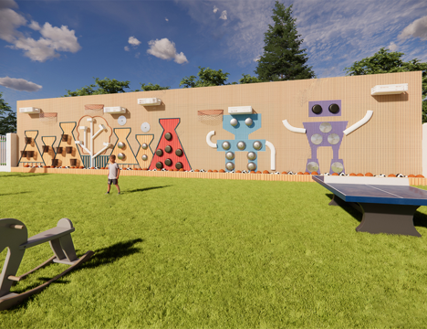 现代儿童玩具景墙 敲击墙 投球游戏墙su模型