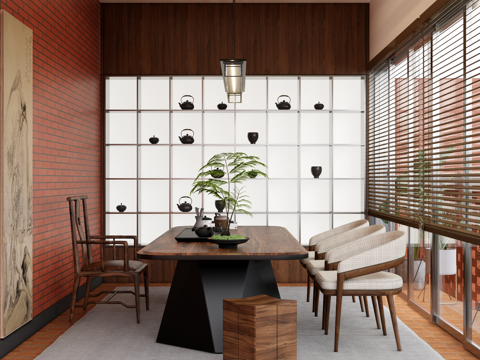 新中式茶室su模型