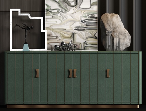  新中式皮革端景柜饰品组合3d模型 