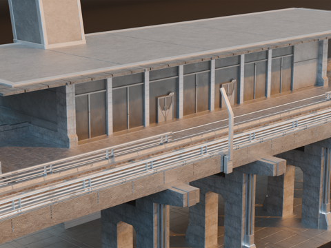 赛博朋克建筑 工业建筑 科幻建筑 城市车站 站台 高架地铁站su模型