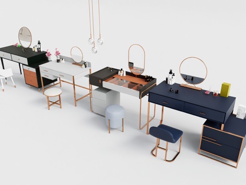 现代梳妆台 卧室梳妆台 化妆台 烤漆台面金属框架su模型