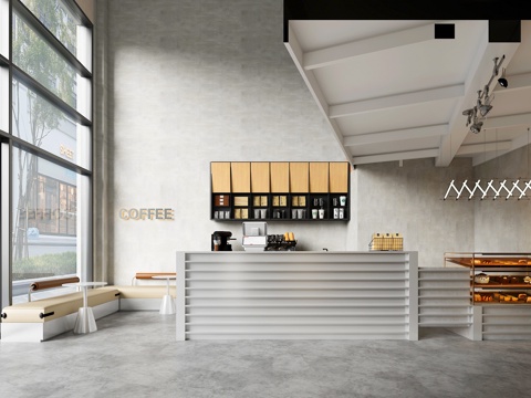  现代工业风咖啡厅吧台3d模型 