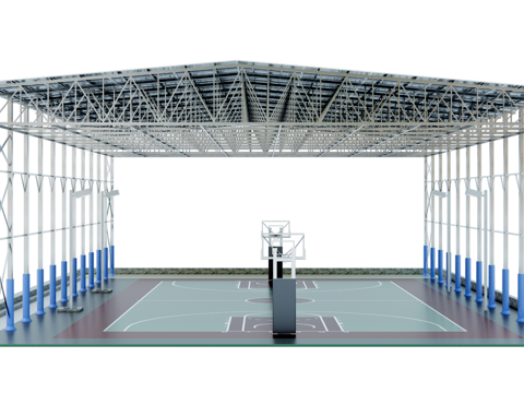 户外篮球场 雨棚su模型