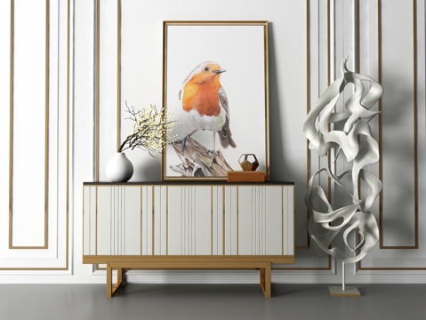  新中式柜子 玄关柜 摆件 花瓶 装饰品 装饰画 装饰柜3d模型 