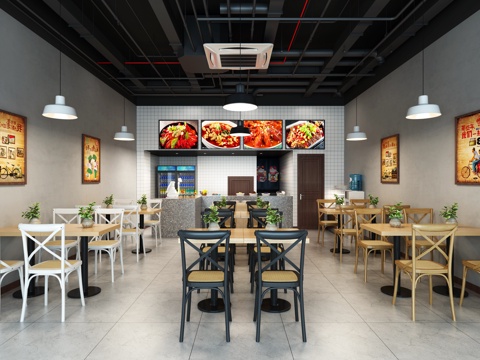  工业风现代工业风餐饮食堂3d模型 