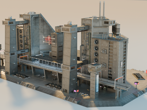 工业建筑 赛博朋克建筑 科幻建筑 城市建筑 工业城市建筑su模型