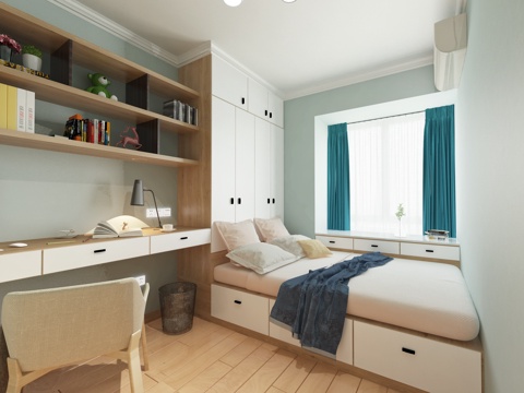  现代榻榻米卧室3d模型 