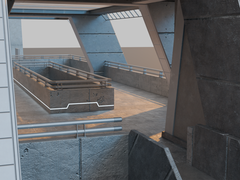 工业厂房 车间 未来城市车站 赛博朋克车站 工业城市站台su模型