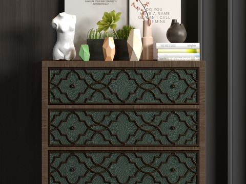  简欧实木皮革玄关柜饰品组合3d模型 