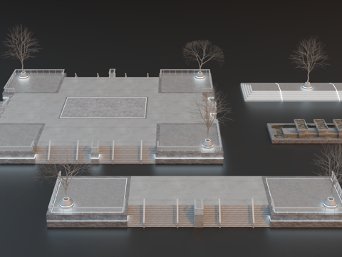 城市广场 工业景观 公园一角 广场水池su模型