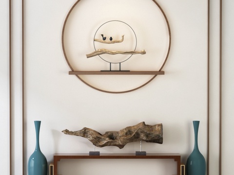  新中式玄关柜 边柜 墙饰 摆件 花瓶3d模型 