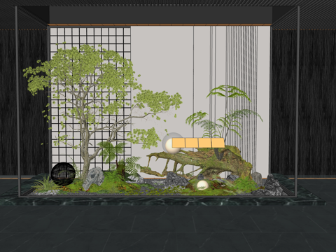  造景 绿化 景观 组团 花镜su模型 