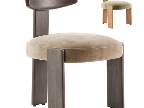 侘寂中古风单椅 餐椅 木椅 书椅su模型