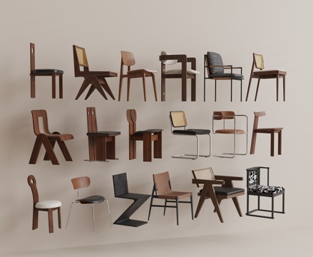 实木餐椅 实木单椅 金属单椅 休闲单椅su模型