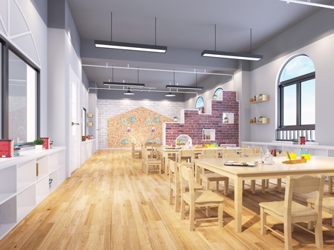  现代幼儿园美术室3d模型 