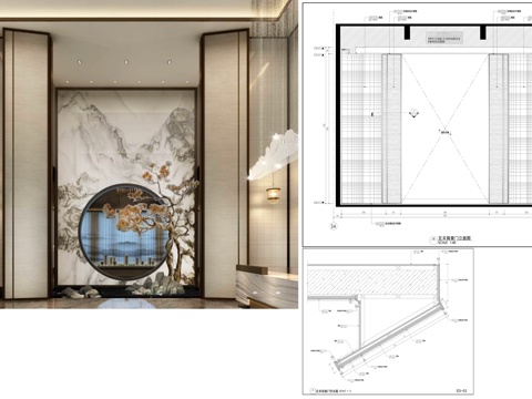展厅售楼处别墅玄关门 背景门立面图  节点图cad施工图