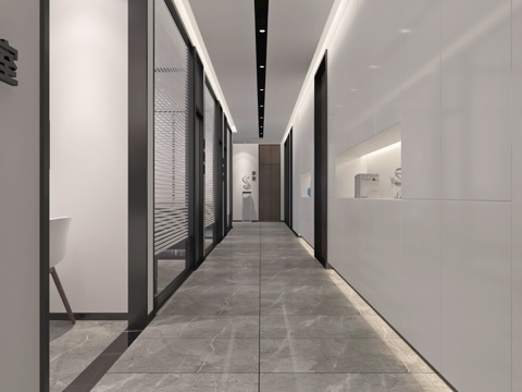  现代公司办公室过道3d模型 