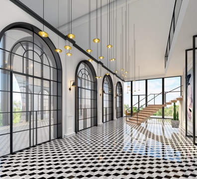  现代办公过道办公室3d模型 