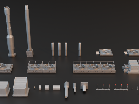 工业设备 工业零件 建筑通风系统 楼顶配件 工业建筑配件su模型